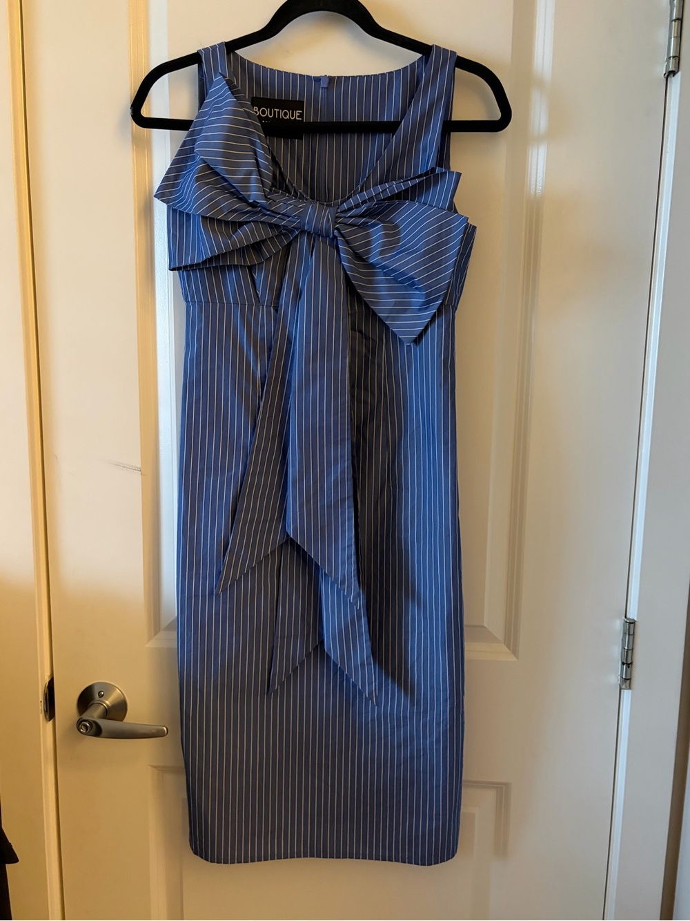 Moschino Blue Pinstripe Bow-Front Midi Dress